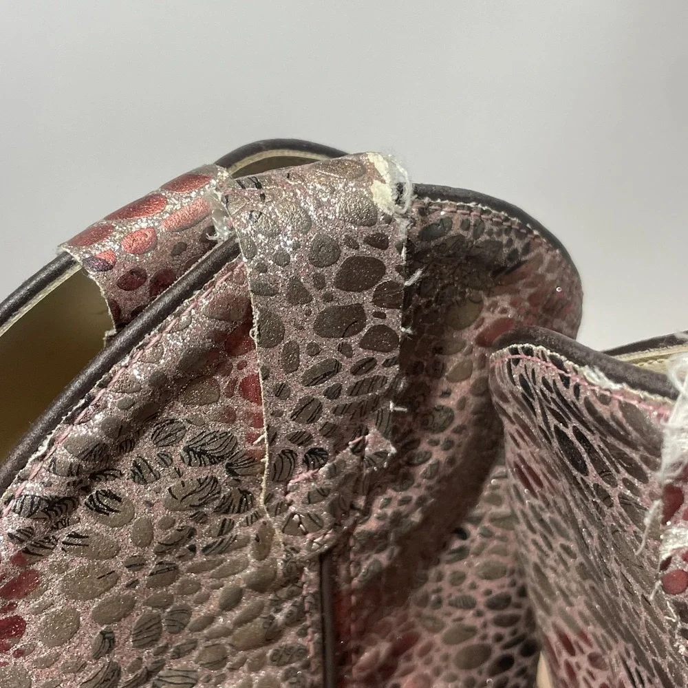 Old West Girls Size 3 D Pink Glitter Shimmery Snake Print Western Cowboy Boots